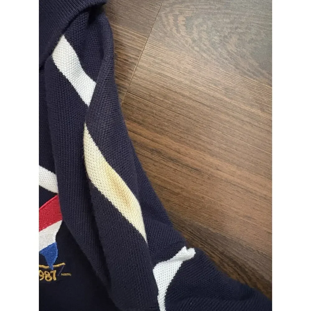 Polo Ralph Lauren Shirt Mens Size XL Classic Fit Navy Blue Country Flag Stripe